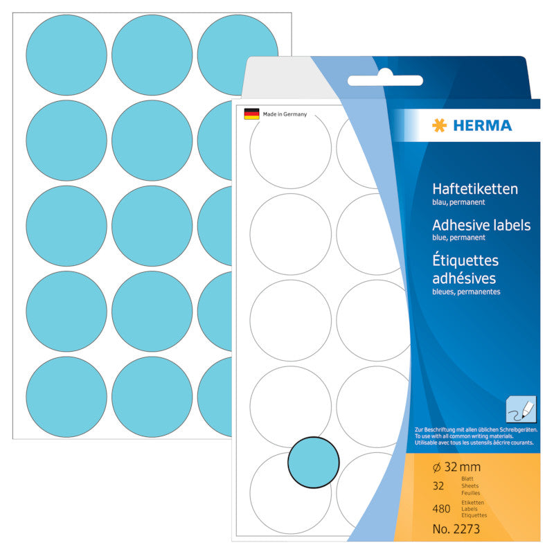HERMA Schmucketiketten – Papier, rund, Ø 32 mm, 480 Stk, 32 Bogen, permanent haftend