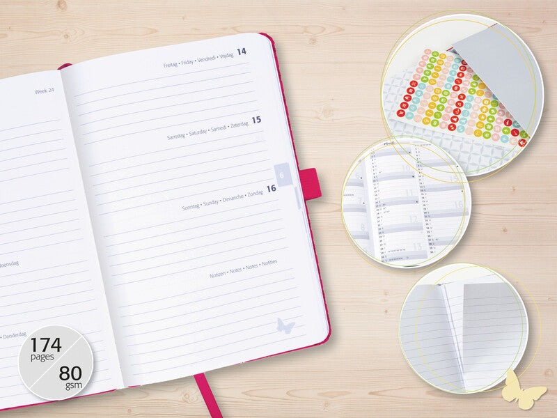 Sigel JOLIE Agenda – 1 Woche/2 Seiten, gebunden, A6, 2027, Butterfly Confetti Sky, FSC