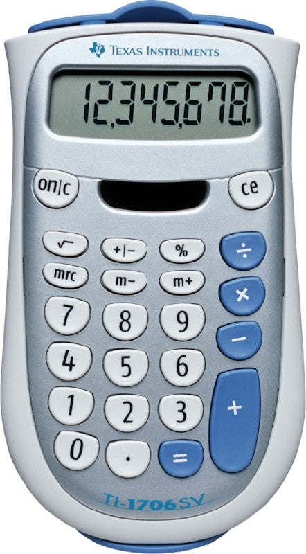 Texas Instruments Taschenrechner TI-1706 SV – 8-stellig, LCD, Solar + Batterie, Prozent, silber