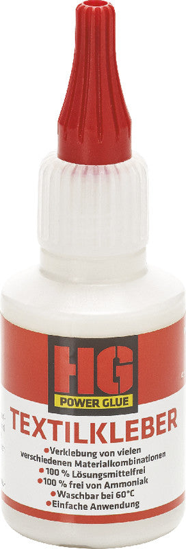 Hg power glue Textilkleber – 50 ml – lösungsmittelfrei, permanent – für Textilien, Leder, Holz