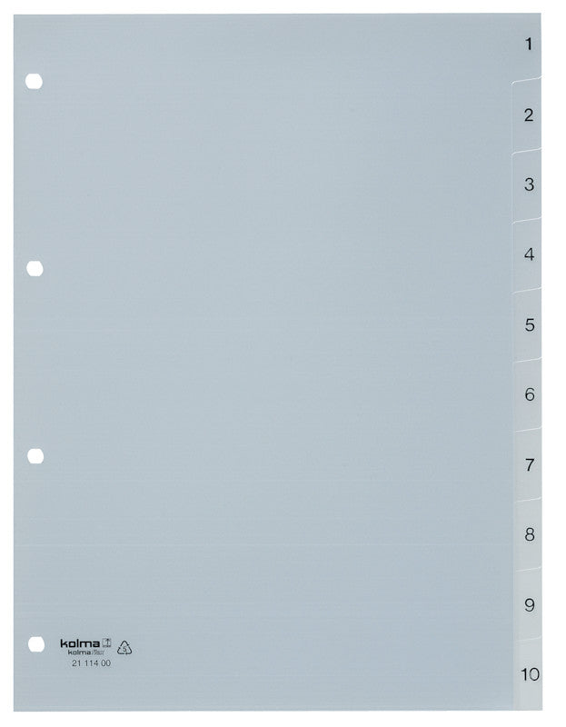 Kolma Register – A4, 10-teilig, PP, transparent, vorgedruckt, 4-fach Lochung, für A4-Ordner