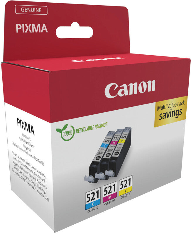 Canon Tintenpatronen-Multipack CLI-521, cyan, magenta, gelb, 3er-Pack – für PIXMA