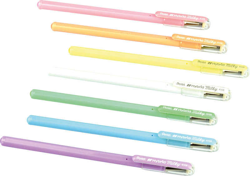 Pentel Hybrid Gel Milky Gelschreiber 7er Etui – 7 Farben, 0,4 mm, für dunkles Papier, Kappe