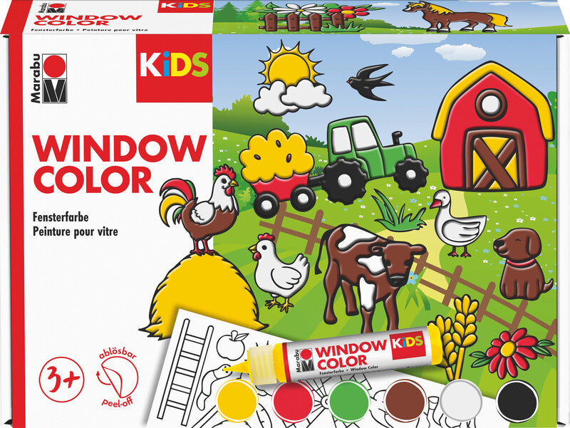 Marabu Kinder Fenstermalfarbe – 6 Farben (6×25 ml, 150 ml) – für Glas, Porzellan, Spiegel
