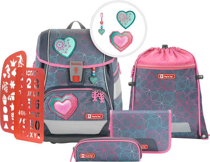 Step by Step Schulrucksack-Set 2in1 Plus – 6-teilig – Glitter Heart Hazle