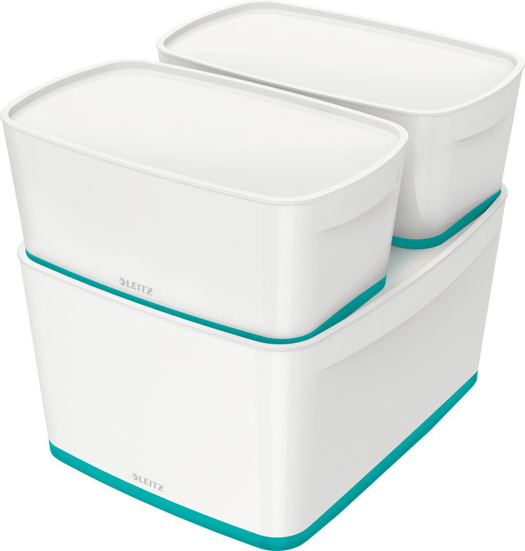 Leitz Aufbewahrungsbox MyBox – Kunststoff, weiss/eisblau, 31,8 × 19,8 × 38,5 cm – 1er-Pack