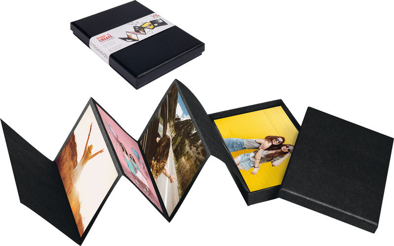 Walther Leporello-Fotoalbum Pimp 'N Create – für 100 × 150 mm, 11 Fotos, schwarz, mit Aufsteller, Karton