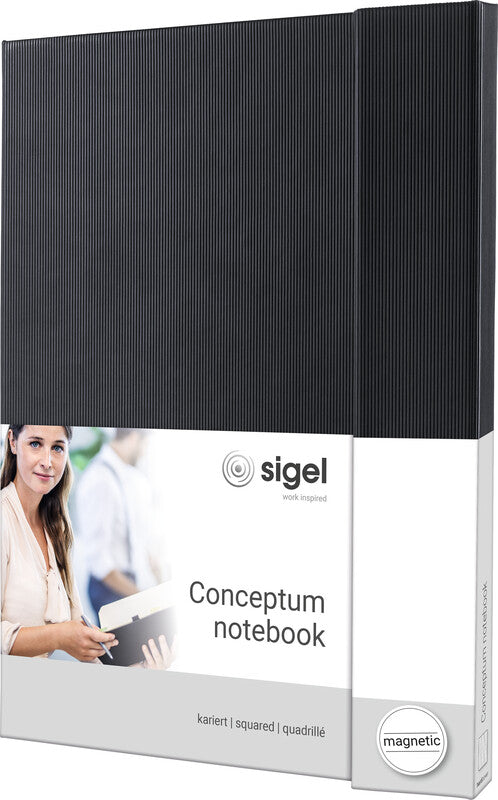 Sigel Notizbuch A4, kariert, Fadenheftung, 194 Seiten, 80 g/m² – schwarz