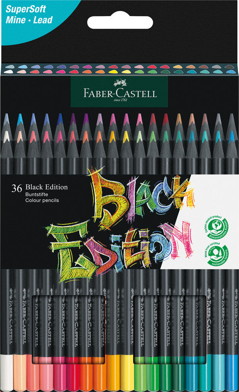 Faber-Castell Buntstifte Black Edition – 36 Farben, im Kartonetui, Ø 3 mm, dreikantig, FSC