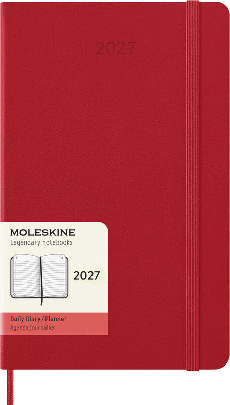 Moleskine Tagesagenda – 1 Tag pro Seite, gebunden, 13 × 21 cm, 2027, 1-Stunden-Takt, scharlachrot, FSC