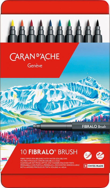 Caran d-Ache Fasermaler Fibralo Brush, Strichbreite 0,5–5 mm, auswaschbar, 10 Farben
