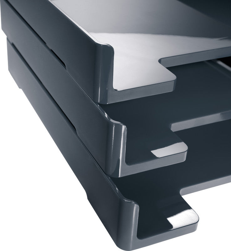 Sigel Briefkorb – mit Griffausschnitt, mit Beschriftungsfeld, glänzend, grau, B 268 × H 50 × T 333 mm