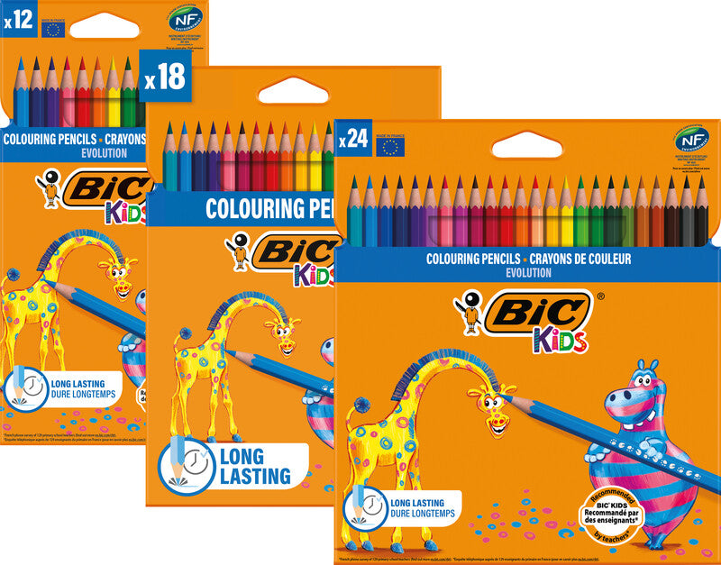 BIC Buntstifte Evolution Kids – 18 Farben, im Metalletui, Ø 3,2 mm, Kunstharz, NF Environment