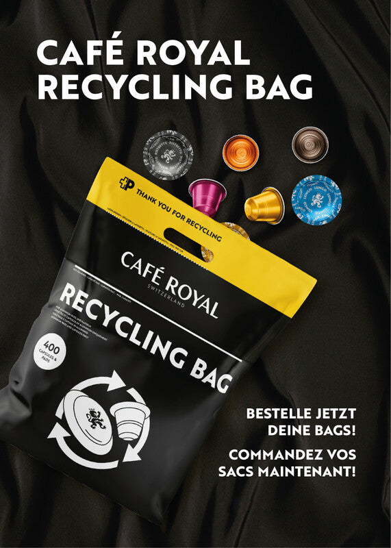 Café Royal Recycling-Beutel – für ca. 400 gebrauchte Aluminium-Kaffeekapseln und -Kaffeepads, Schwarz
