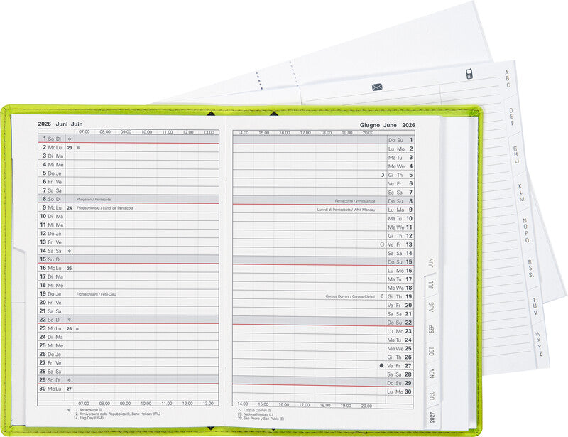 Biella Istanbul Agenda – 1 Monat/2 Seiten, geheftet, 10,6 × 15,3 cm, 15 Monate Okt–Dez, Hellgrün, Lotus, FSC