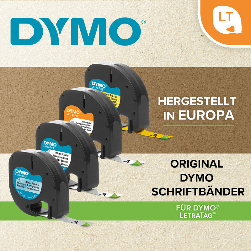 DYMO Schriftband – 12 mm × 4 m, transparent, schwarz, LetraTag
