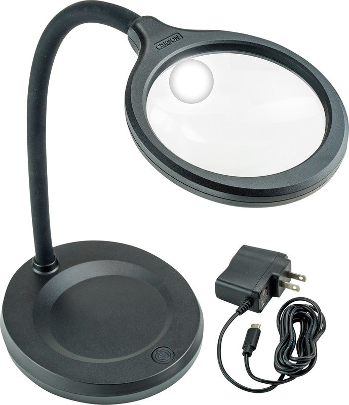 Carson DeskBrite – Leuchtlupe – 2× (Spot 5×) – Ø 109 mm – mit LED, biegsam, schwarz