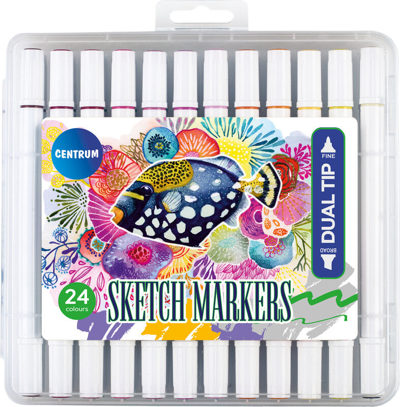 Centrum Sketchmarker Filzstift – Doppelspitze, Rund + Keil, 1 mm + 1–5 mm, 24 Farben