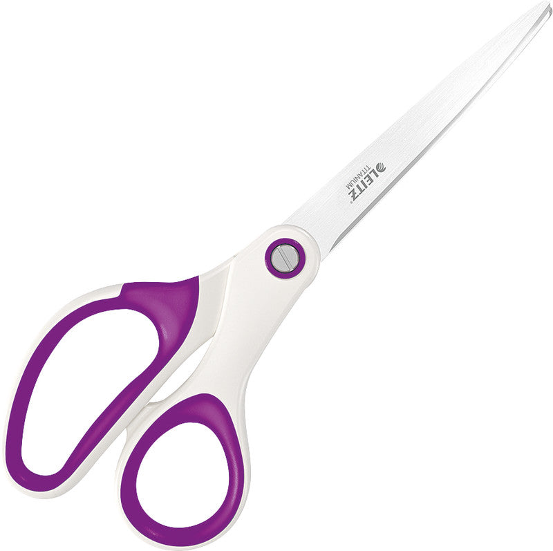 Leitz WOW Schere – Edelstahl, titanbeschichtet, ergonomischer Griff, Violett/Weiss