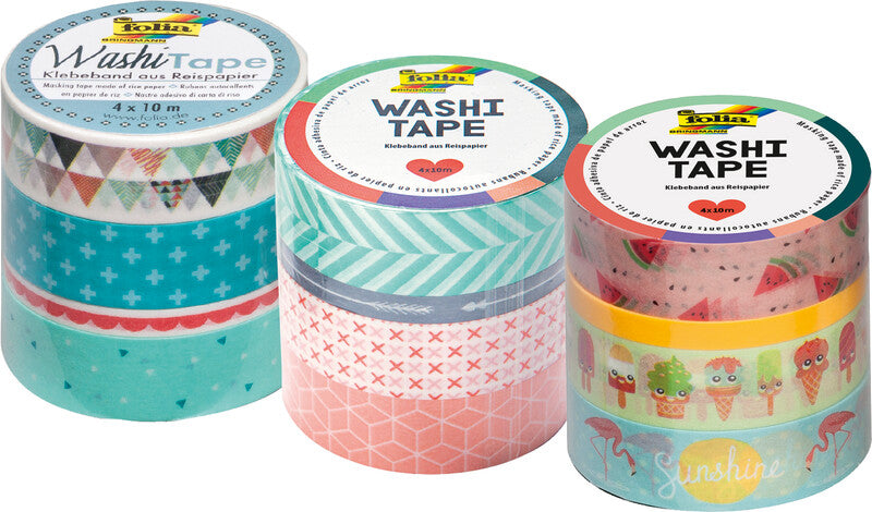 Folia Washi Tape – wiederablösbar, beschriftbar, Papier, Pastell, 1×5 mm × 10 m + 3×15 mm × 10 m