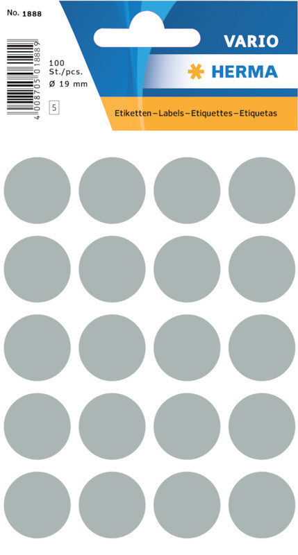 HERMA Vario Schmucketiketten – Motiv Farbpunkte – Papier, 100 Stk, 5 Bogen, Ø 19 mm