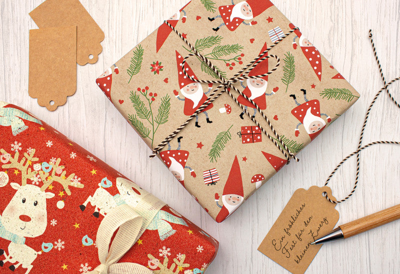 Braun + Company Geschenkpapier – Gnome, Weihnachten – 70 g/m2 Papier – 700 × 2000 mm – Gelb