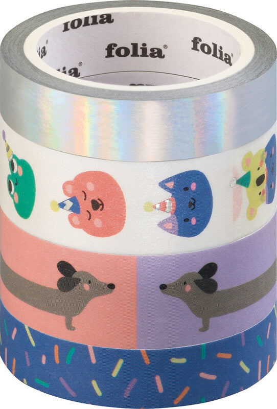Folia Washi Tape – Breitenmix 10/15 mm × 5 m, Mehrfarbig, Papier, Wiederablösbar, 4 Rollen