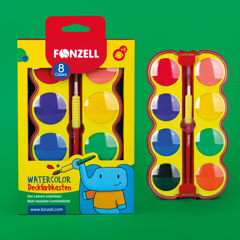 Fonzell Deckfarbkasten – 8 Farben, mit Pinsel