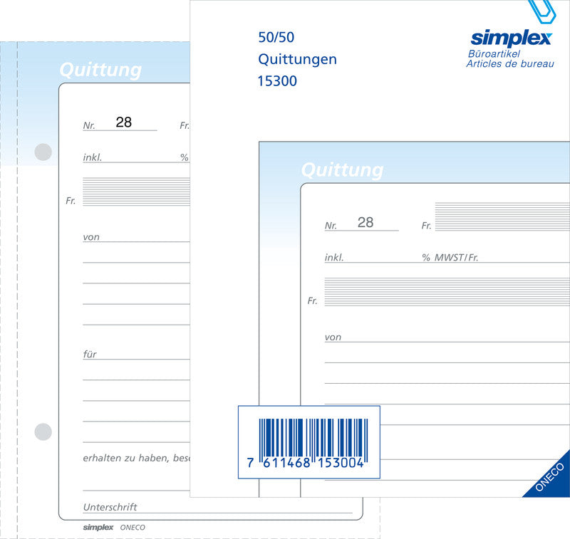 Simplex Formularblock – Quittungen, Deutsch, 50 Blatt, A6