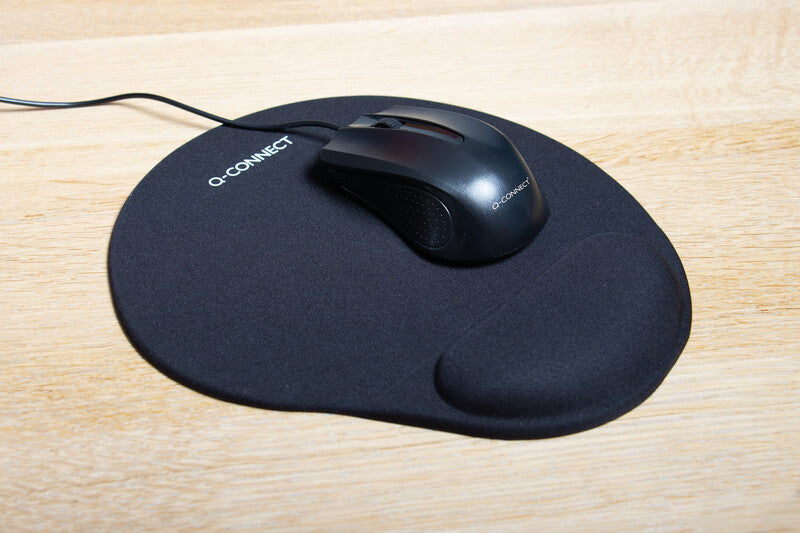 Q-CONNECT Mausmatte mit Handgelenkauflage Ergonomisch – Memory-Schaum – 225×255×24 mm – Schwarz