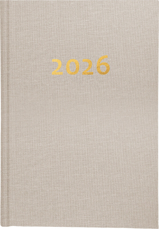 Biella Executive Agenda – 1 Tag pro Seite, gebunden, 14,5 × 20,5 cm, 2026, 1/2-Stunden-Takt, beige, FSC
