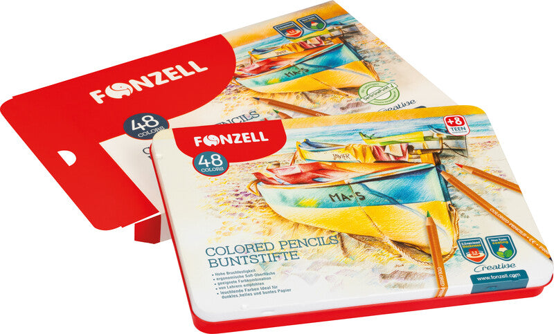 Fonzell Creative Farbstifte-Set – 48 Farben, rund, Mine Ø 3,3 mm, Metallschachtel