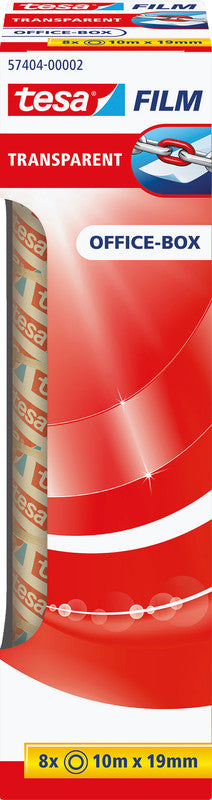 TESA Büro-Klebeband – permanent, klar, Kunststoff, 19 mm × 10 m, Kern Ø 26 mm, 8 Rollen