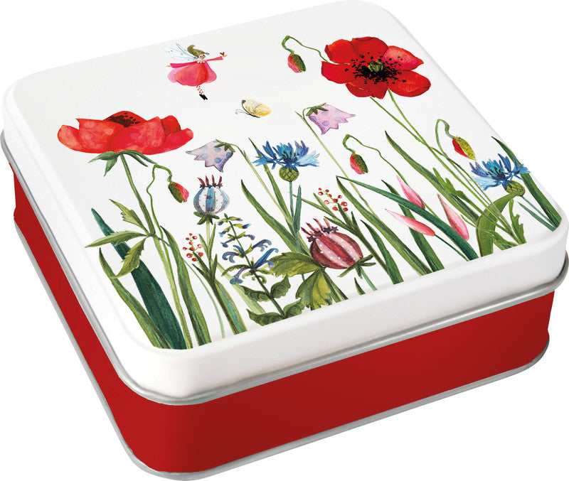 Grätz verlag Geschenkbox – Mohnwiese – Metall, lebensmittelecht – für kleine Geschenke – 105 × 35 × 105 mm