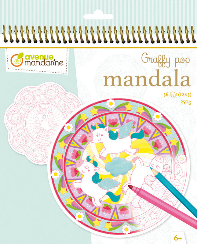 Avenue mandarine Mandala Graffy Pop Malbuch, Karton, 20 × 25,5 cm, Mehrfarbig, ab 6 Jahren
