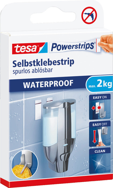 Tesa Montageband Powerstrips, für Innen, für Glas/Fliesen, Weiss, bis 2 kg