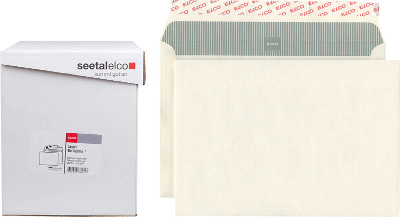 Elco Couvert B4, ohne Fenster, selbstklebend, beige, 120 g/m², mit Innendruck – 250 Stk.