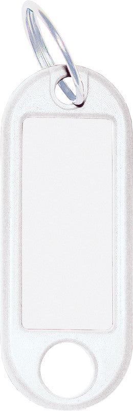 Wedo Schlüsselschild – Weiss, Polyethylen, Beschriftungsfeld 32 × 14 mm, B 21 × H 52 mm, mit Ring Ø 18 mm, 10 Stück