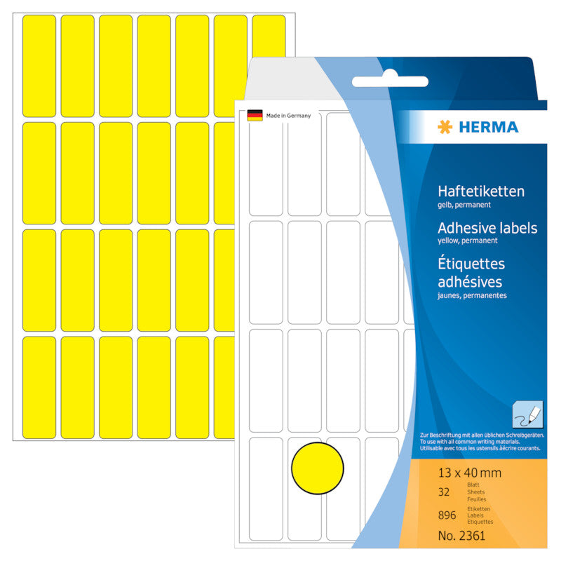 HERMA Schuletiketten – 13 × 40 mm, Abgerundete Ecken, 896 Stk, 32 Bogen, Papier, Permanent Haftend