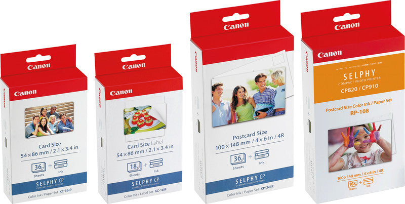 Canon Selphy Papier-Set – glänzend, 54 × 86 mm, 260 g/m², 18 Blätter, inkl. 1 × Farbband – für Canon Selphy