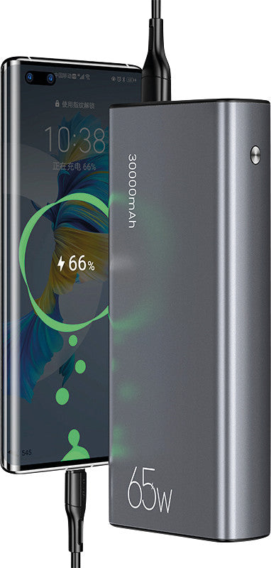 Usams Powerbank 30000 mAh, PD 65 W, 2× USB-A, 1× USB-C, für Smartphones, Tablets, Notebooks, Grau