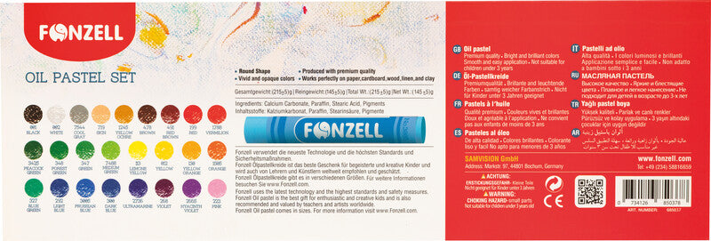Fonzell Ölpastelle – Set – 25 Farben, für Papier, Karton & Leinwand