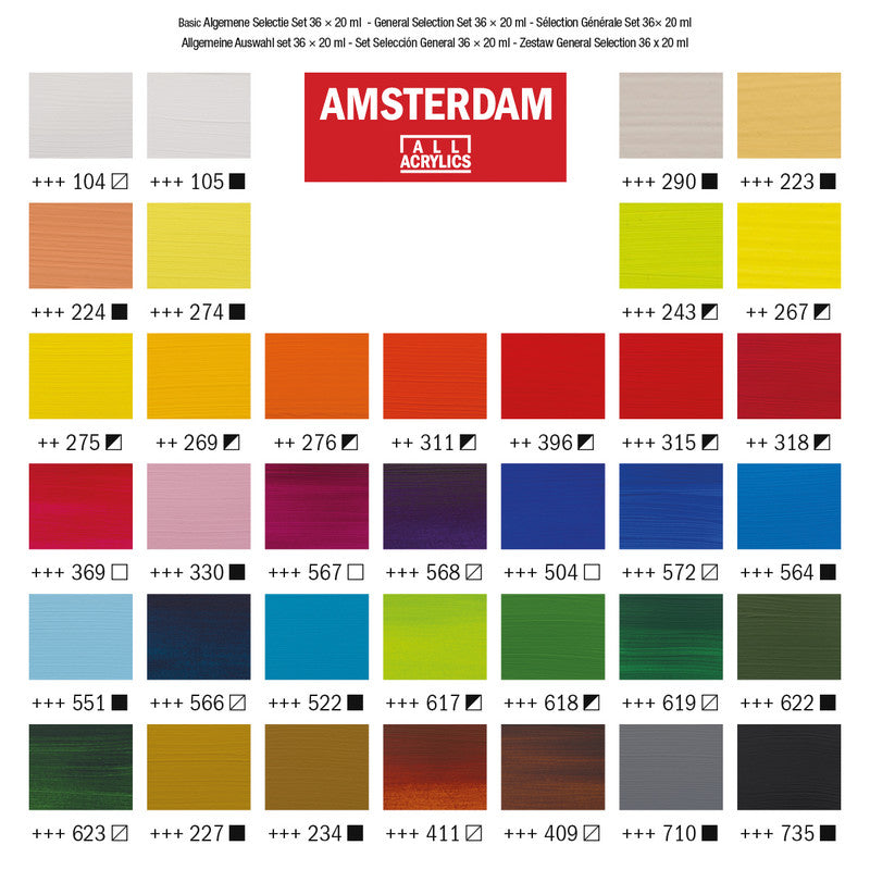 Royal Talens Amsterdam – Acrylic Standard – Acrylfarbe – Set – 36 Farben, sortiert, 36 × 20 ml