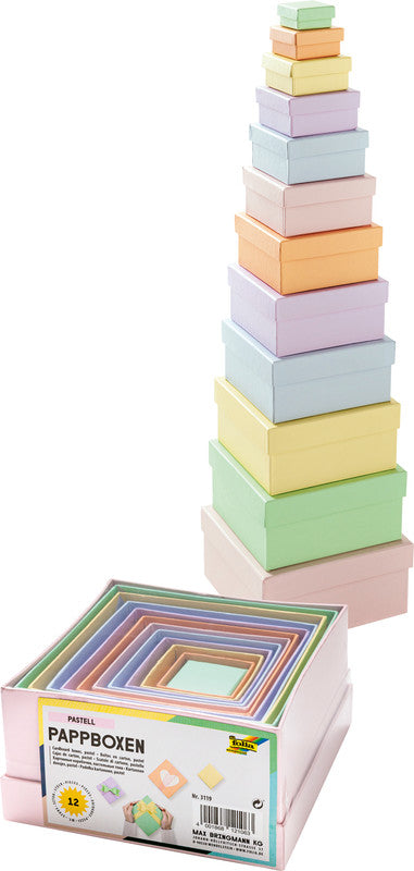 Folia Geschenkbox – pastell, farbig sortiert – 12 Stk. – zum Basteln – 35 × 20 × 35 mm bis 145 × 75 × 145 mm