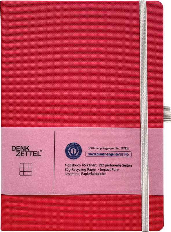 Denkzettel Notizbuch A5, kariert, gebunden, Hardcover, 192 Seiten, perforiert, 80 g/m² – rot
