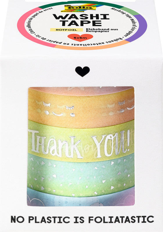 Folia Washi Tape Heissfolienveredelung selbstklebend – mehrfarbig – 1,0 × 500 cm, 5 Rollen