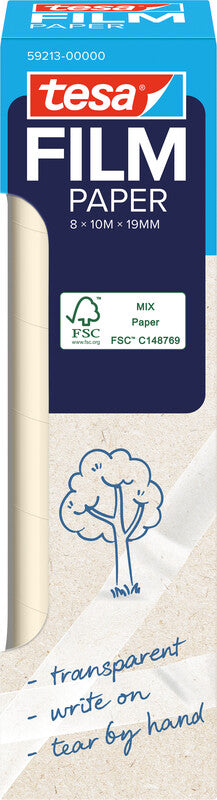 TESA Klebeband – permanent, klar, Papier, 19 mm × 10 m, 8 Rollen