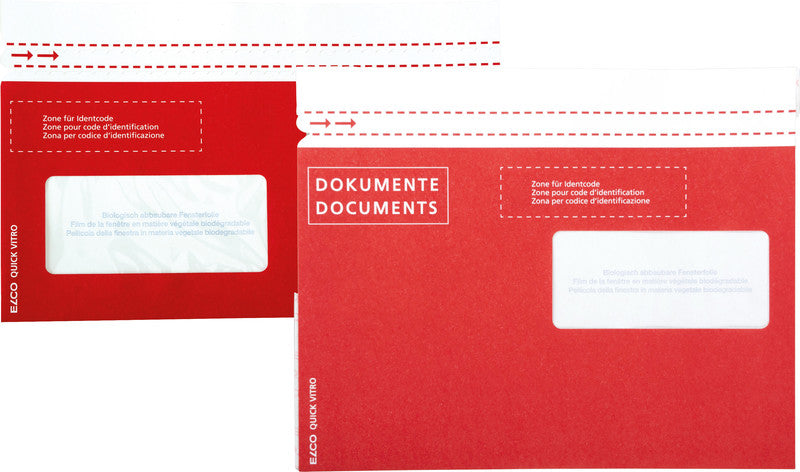 Elco Dokumententasche – C6/5 (229 × 114 mm), Fenster rechts, bedruckt, rot, Papier, selbstklebend – 20 Stück