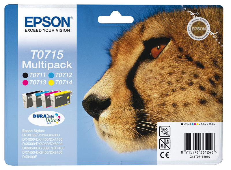 Epson Tintenpatronen-Multipack T0715, CMYK, 4er-Pack – für verschiedene Modelle