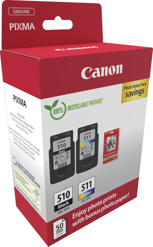 Canon Tintenpatronen-Multipack PG-510/CL-511 Photo Cube, mit Fotopapier (50 Blatt) – für Inkjetdrucker